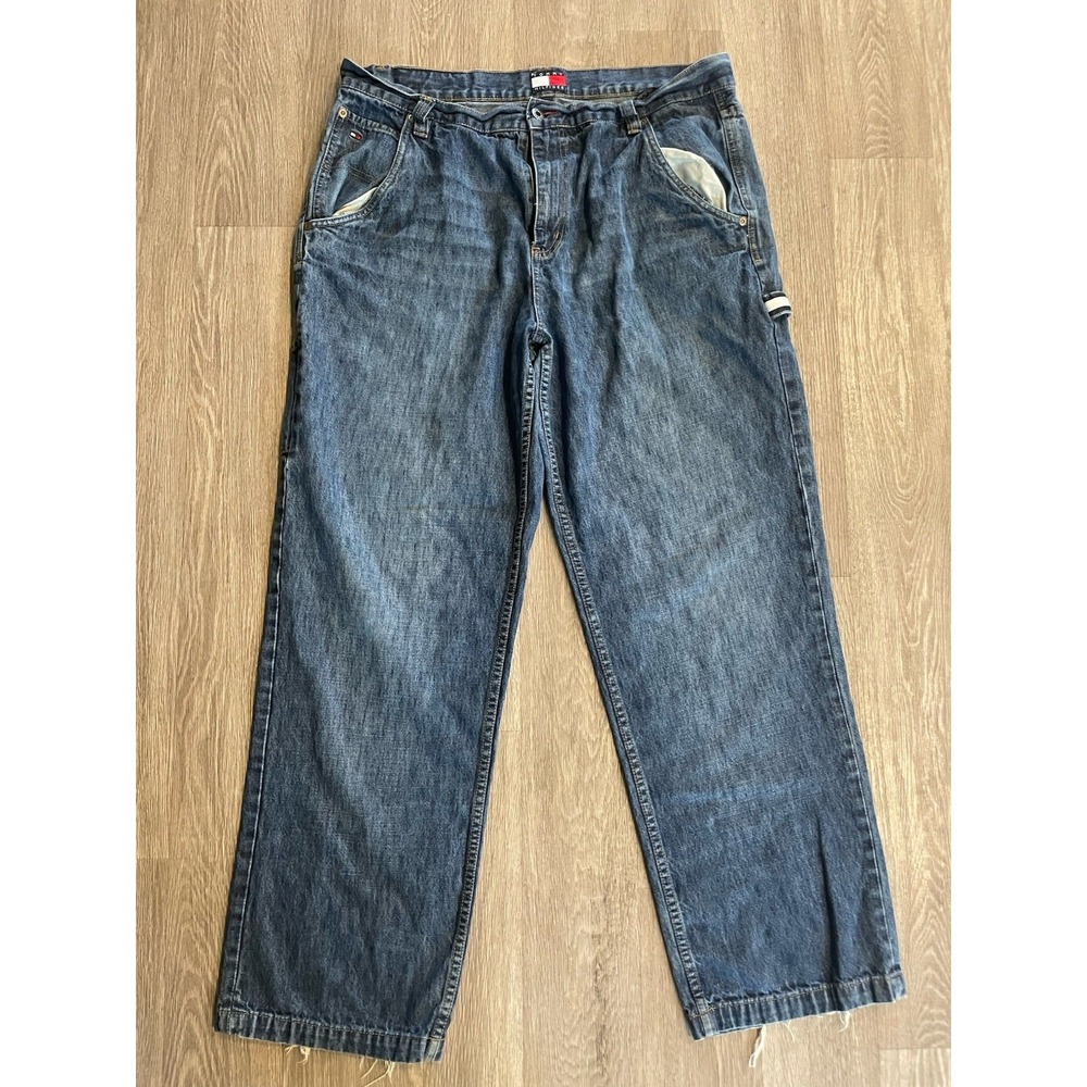VTG Tommy Hilfiger Skater Carpenter Jeans Mens 36 Blue Y2K Denim 36x32 Distress